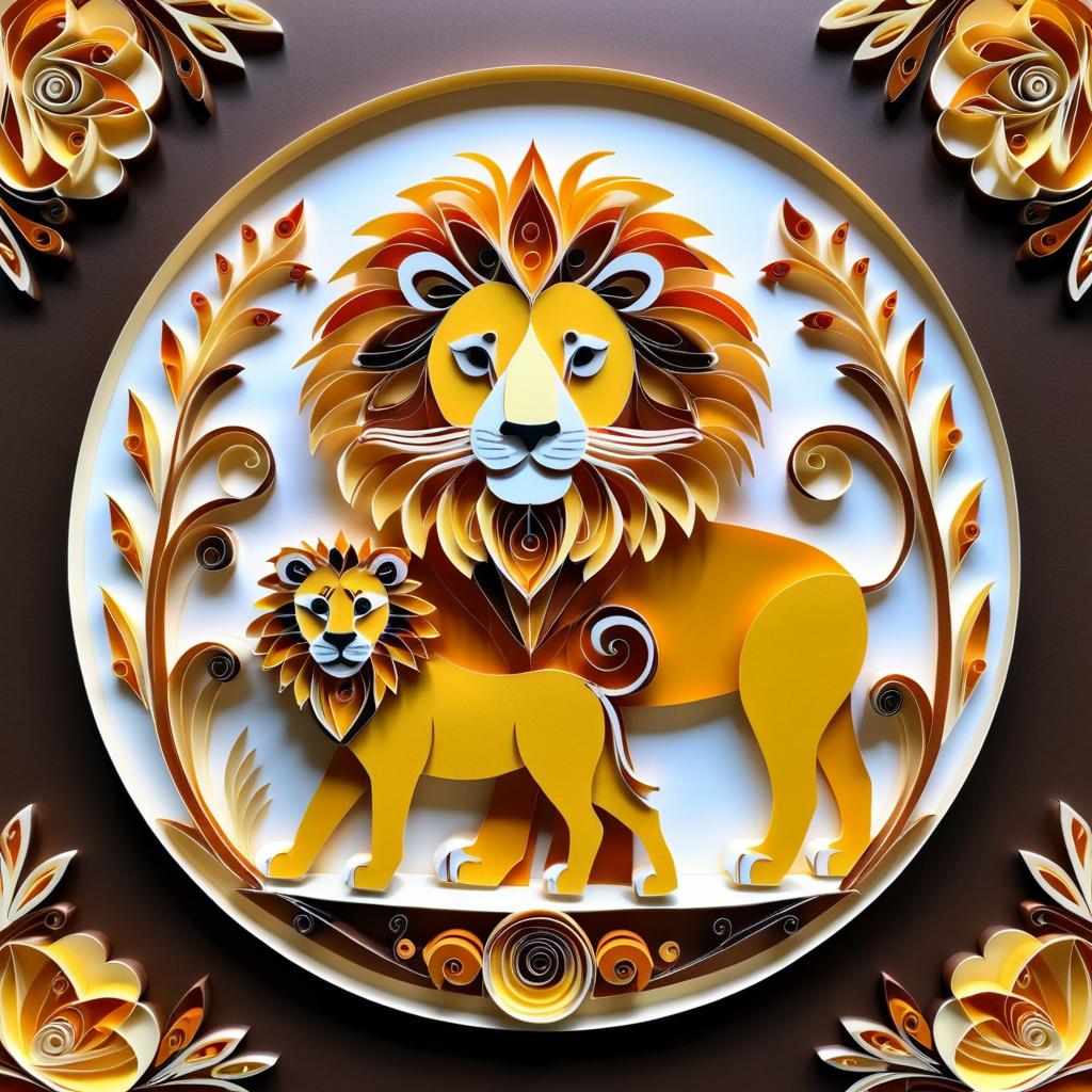 Intricate Paper Quilling of Lion and Cub