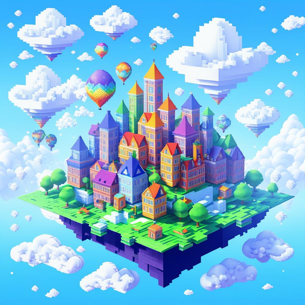 Whimsical Floating City in Pixel Art