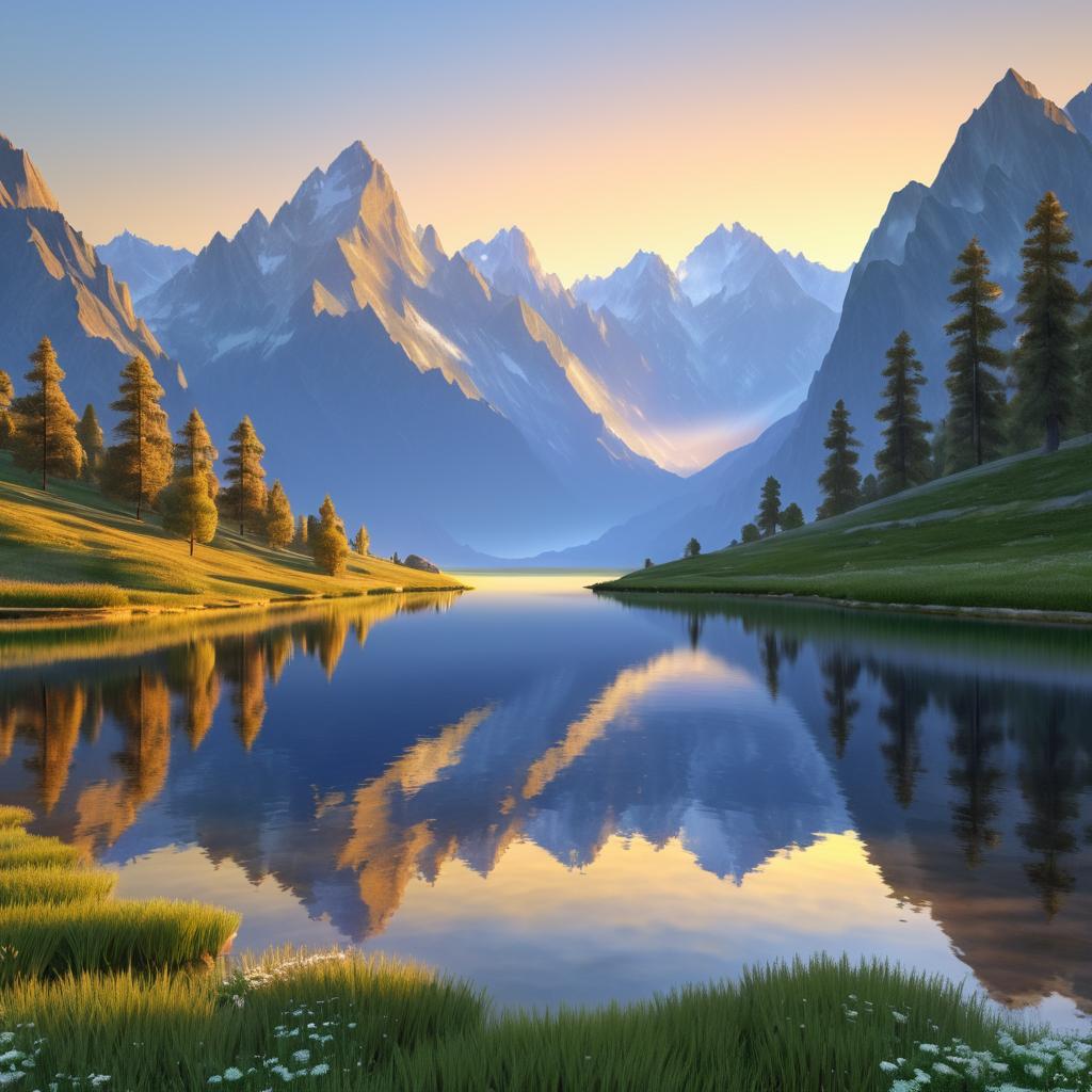 Serene Mountain Sunrise Digital Artwork