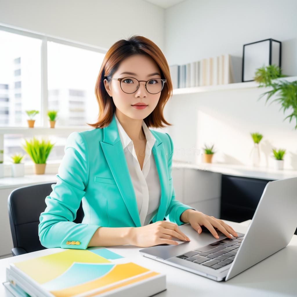 Stunning Japanese Freelancer in Bright Office