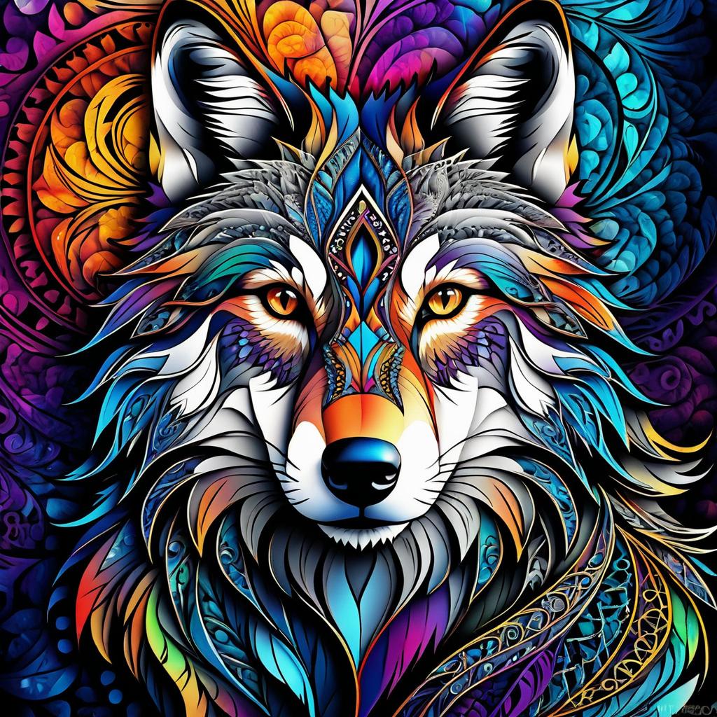 Hyper-Realistic Wolf with Fractal Patterns