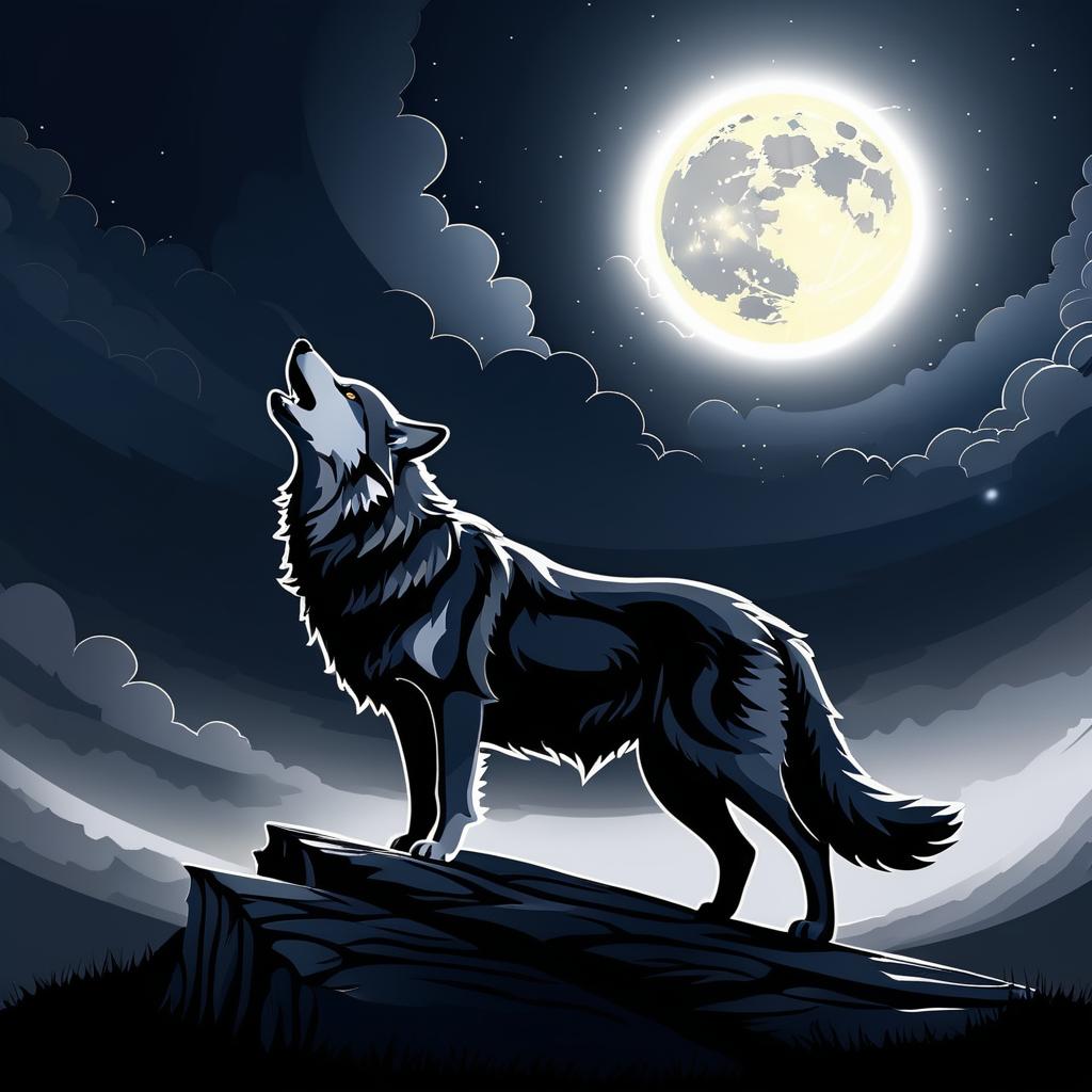 Wolf Howling Under Dark Ominous Sky