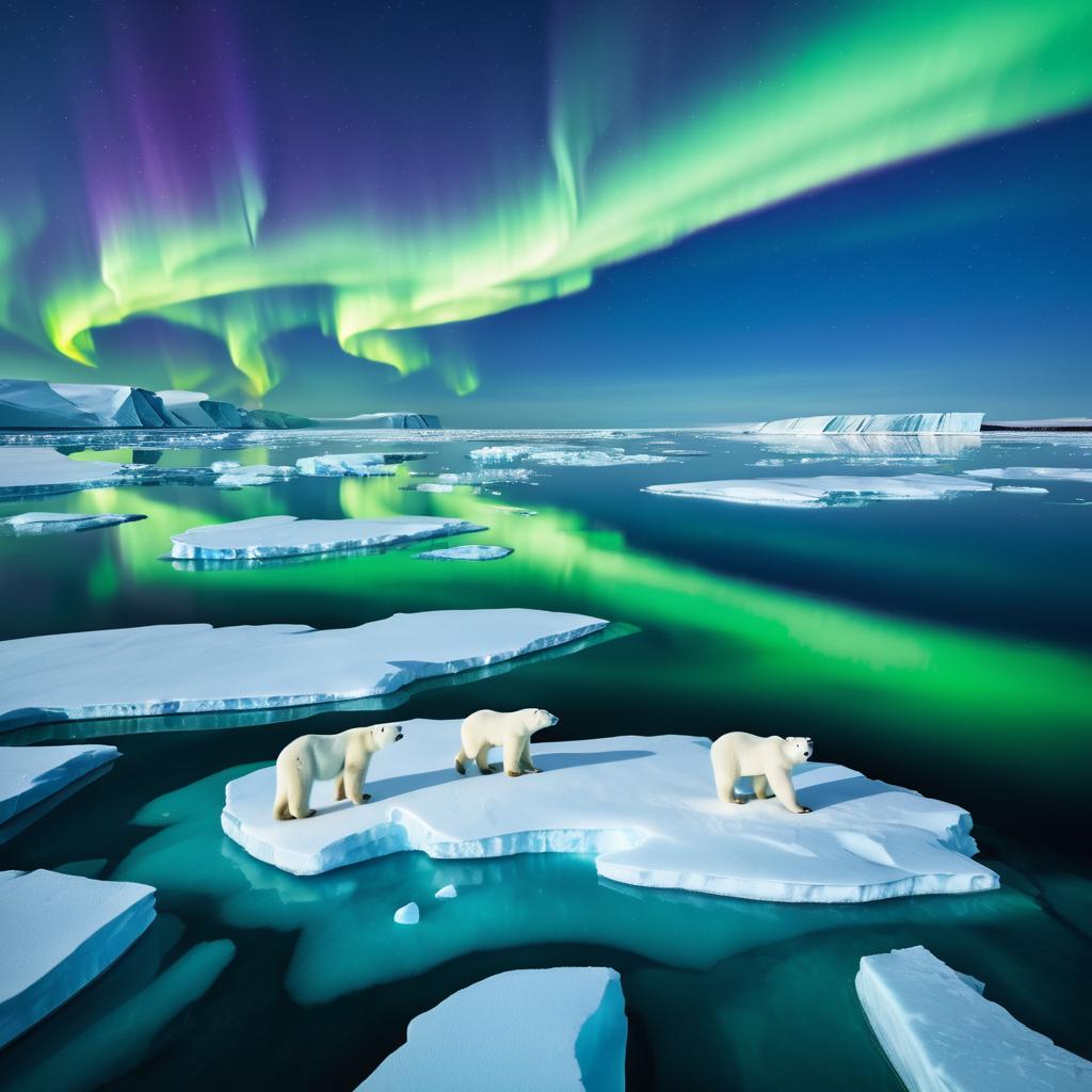 Arctic Polar Bears Under Aurora Sky