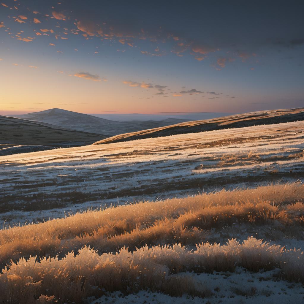 Twilight Frosted Moor Landscape Scene