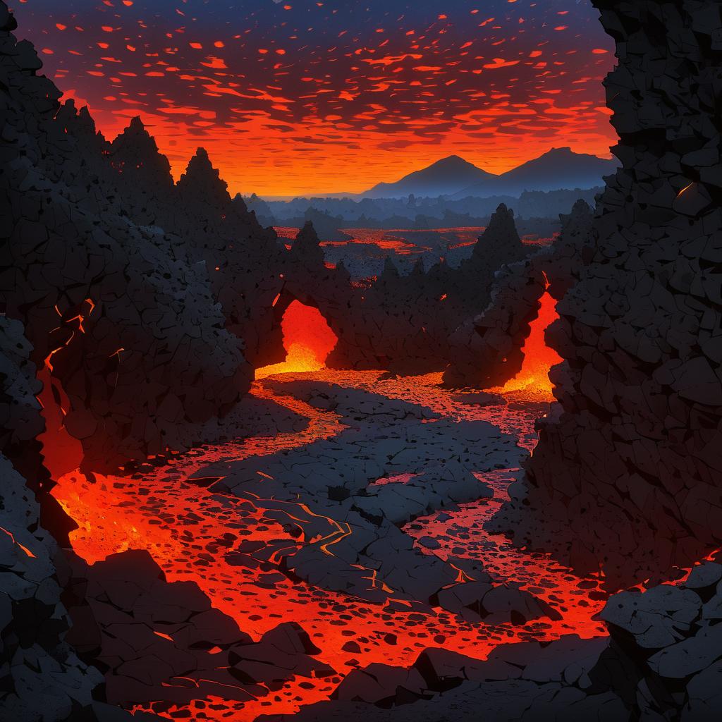 Twilight Lava Tube with Glowing Embers