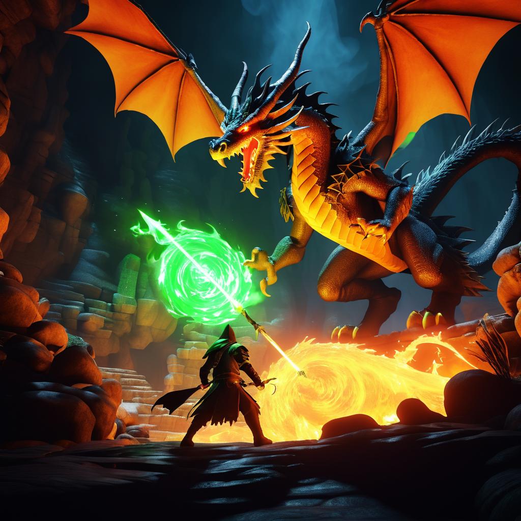 Epic Battle: Wizard vs Dragon in Cavern