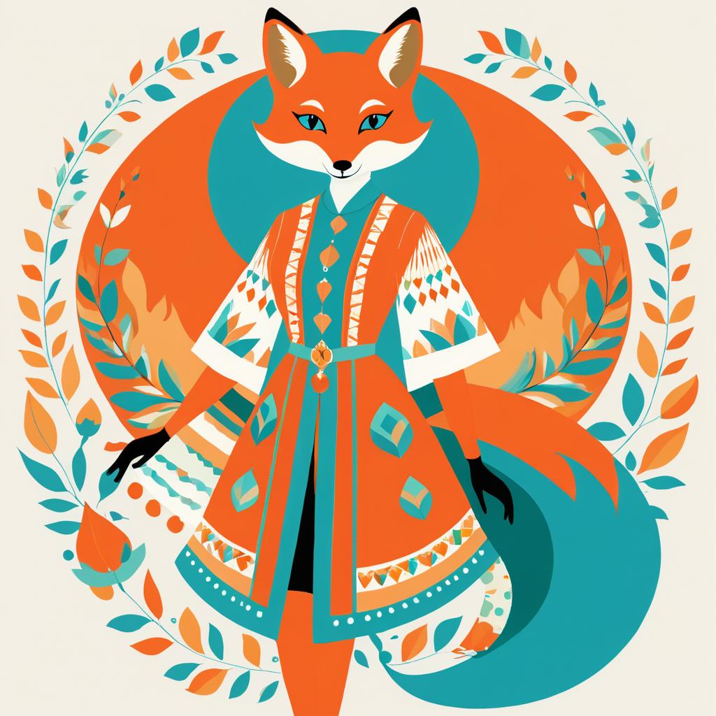 Vibrant Fox Art Print Doodle