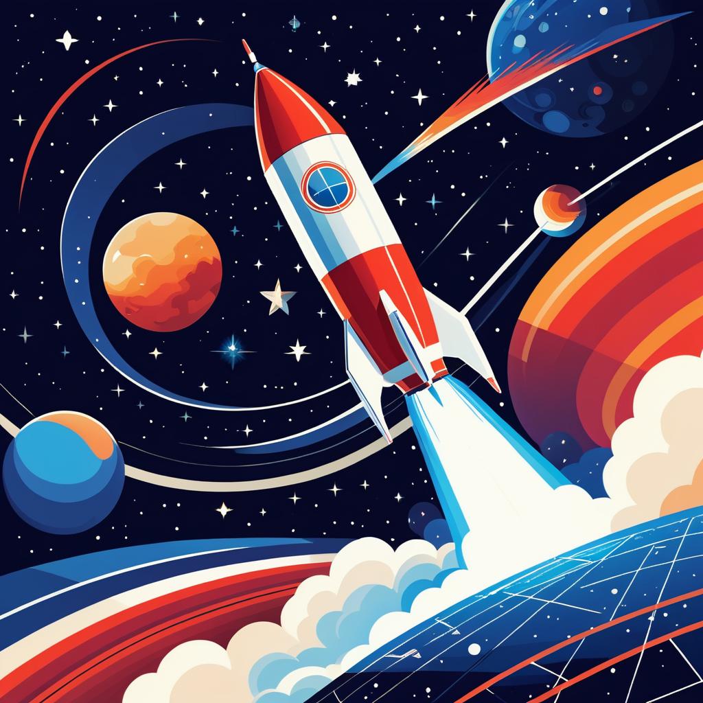 Retro Rocket Launch in Starry Space