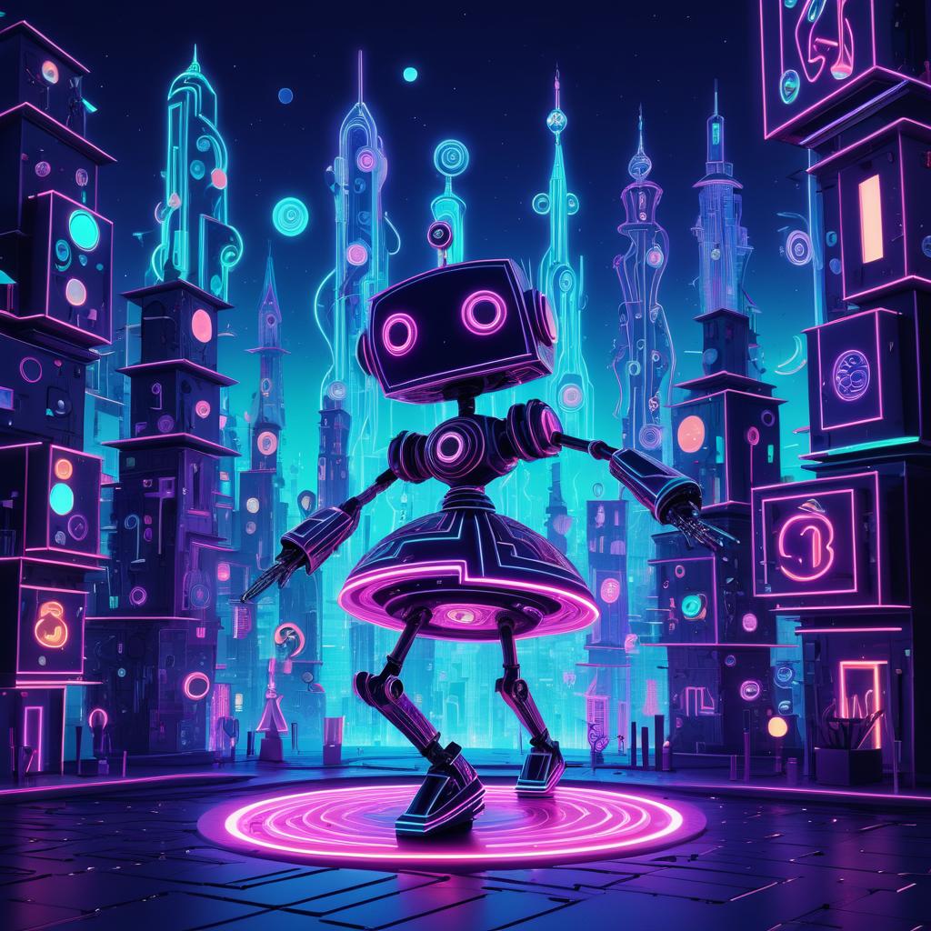 Dancing Robot in a Neon Wonderland