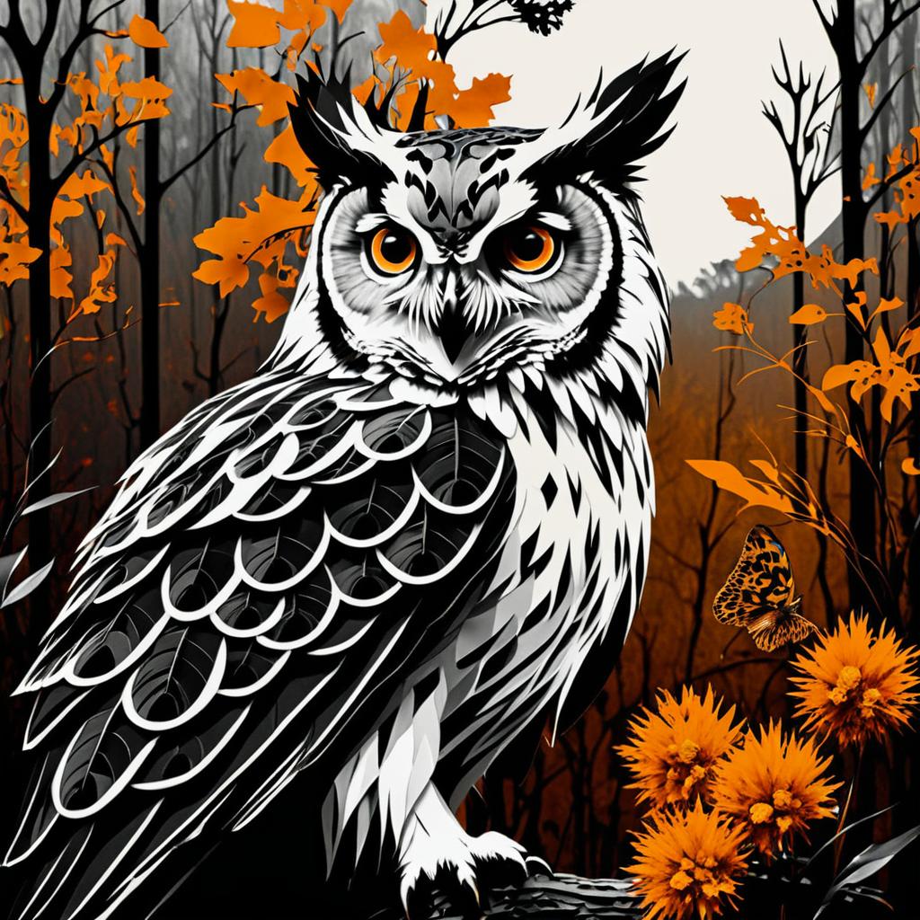 Monochrome Owl with Colorful Silhouettes