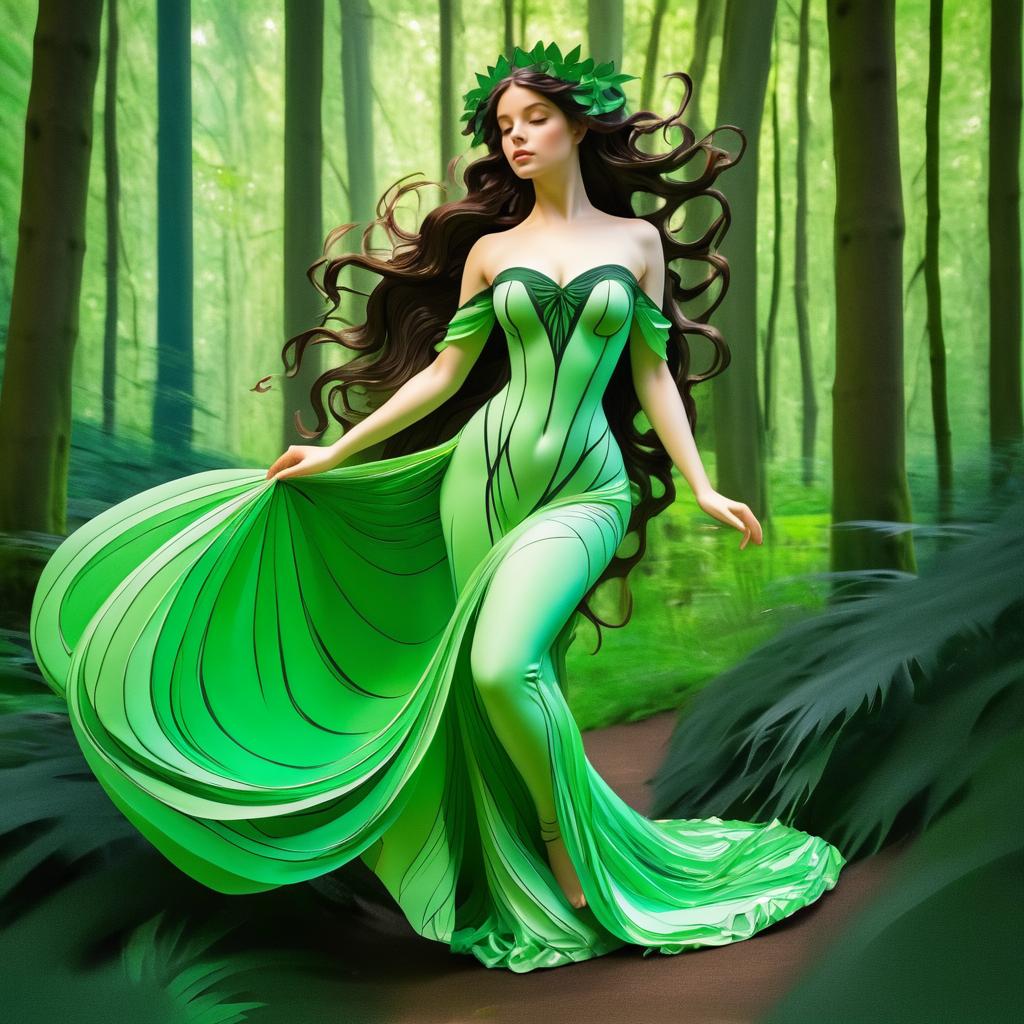 Dynamic Forest Nymph in Lush Woodland