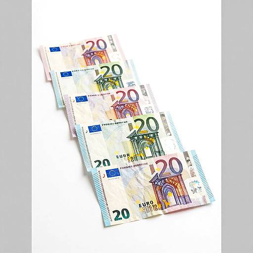 Row of crumpled 20 euro banknotes