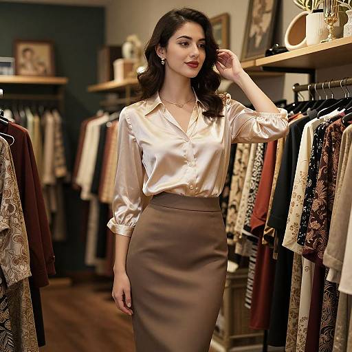 Elegant Woman in Vintage Boutique