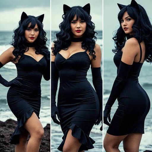 Seductive Cat Cosplay Woman by the Sea