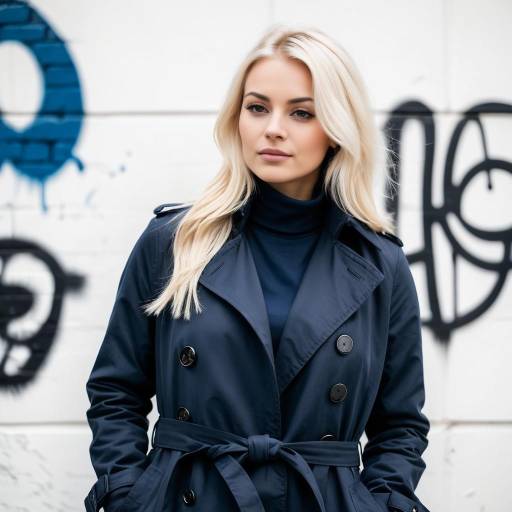 Young Woman in Navy Trench Coat by Graffiti Wall