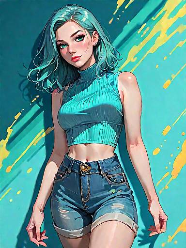 Realistic Woman in Mint Crop Top