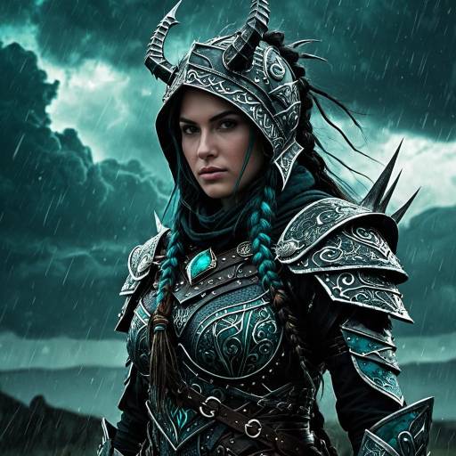 Fierce Fantasy Warrior Woman in Dark Armor