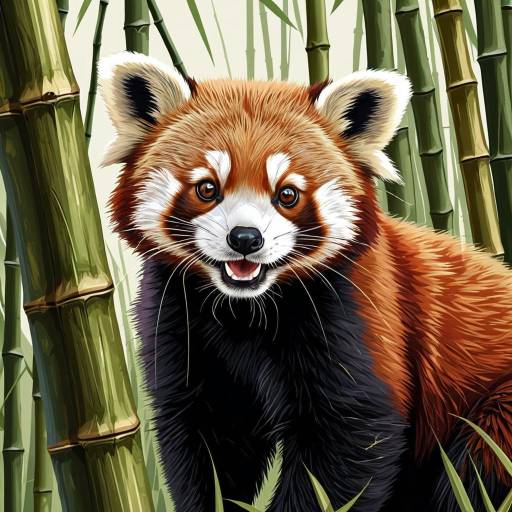 Red Panda Vector Illustration with Bamboo
