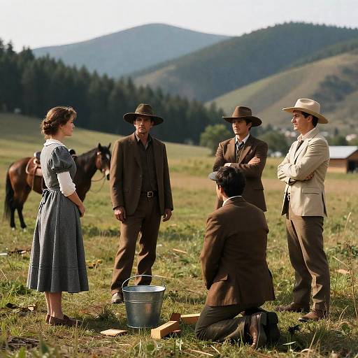 Western Period Scene in Mountain Meadow