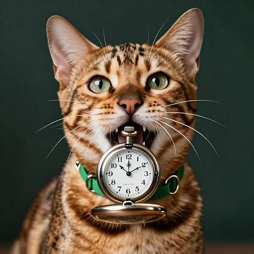 Bengal Cat with Vintage Pocket Watch