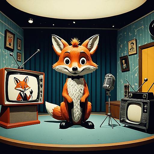 Retro Fox Talk Show Host in Vintage TV Studio
