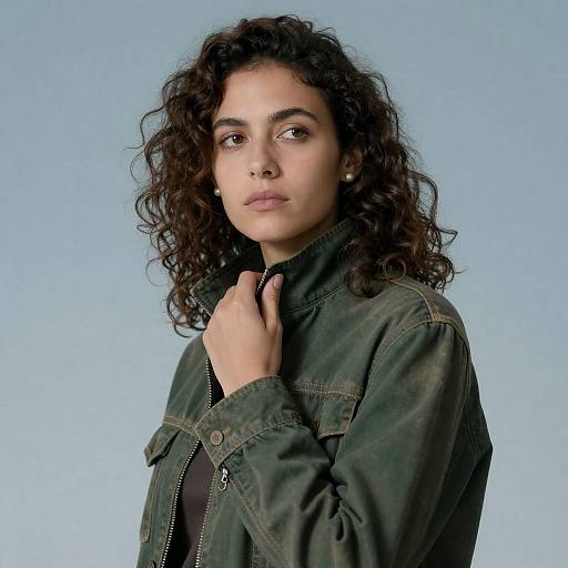 Serious Woman in Dark Green Jacket