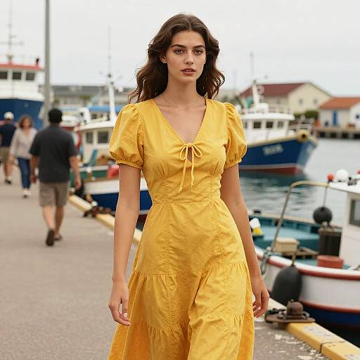 Vintage Yellow Dress at Fishing Port