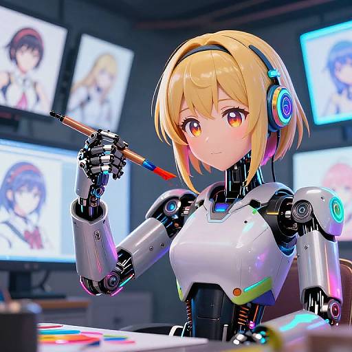Anime Robot Creating Expressive Girl