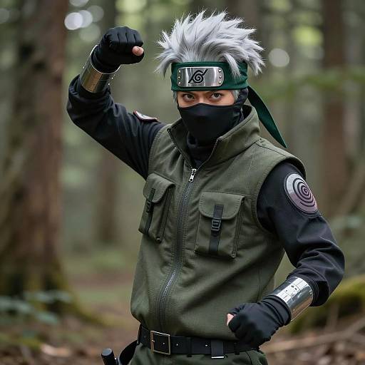Cosplay Ninja Character in Forest