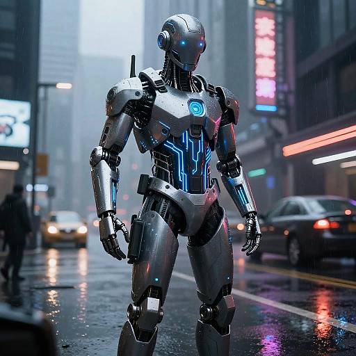 Cybernetic Soldier in Futuristic Battlefield