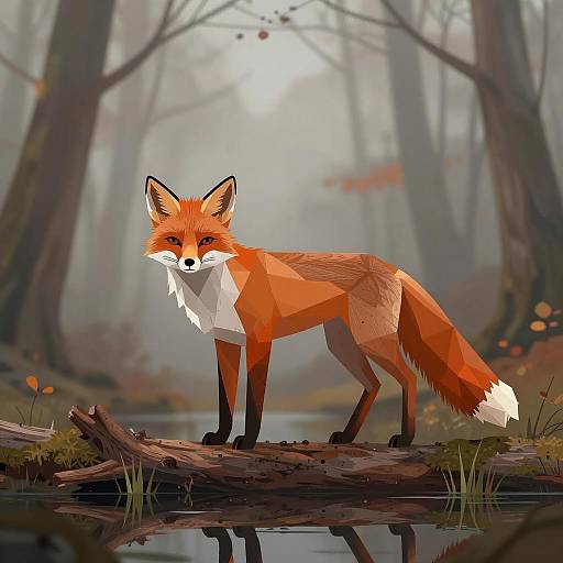 Mystical Red Fox in Polygonal Beauty