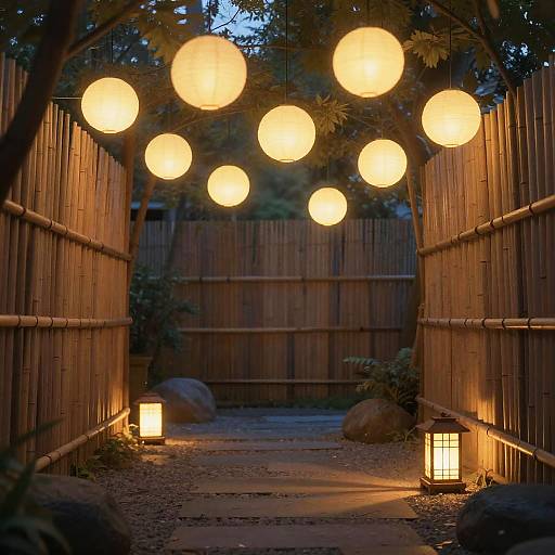 Serene Zen Garden with Glowing Orbs
