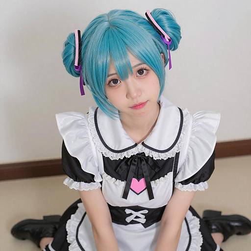 Young Woman in Maid Outfit with Turquoise Hair