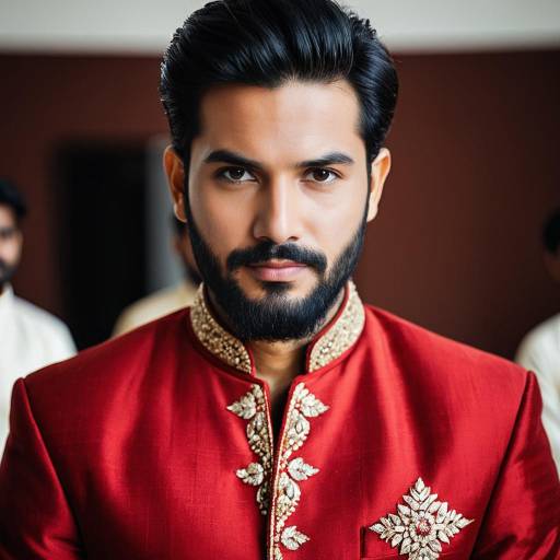 Realistic Red Sherwani Groom Portrait