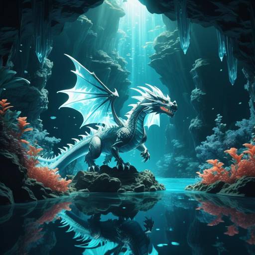 Glowing Crystal Dragon in Aqua Cavern Glowing Crystal Dragon in Aqua Cavern