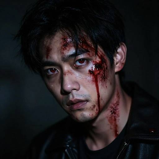 Intense Close-Up of Bloodied Man