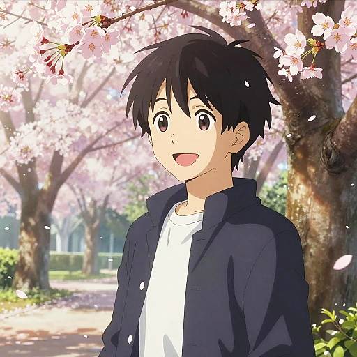 Warm Anime Boy Under Cherry Blossoms