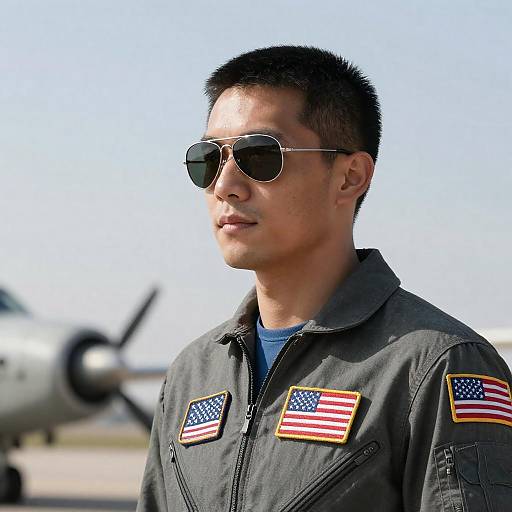 Focused Aviator in Gray Flight Suit