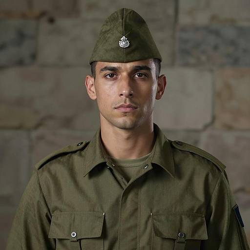 Portrait of Male Soldier in Olive Green Uniform