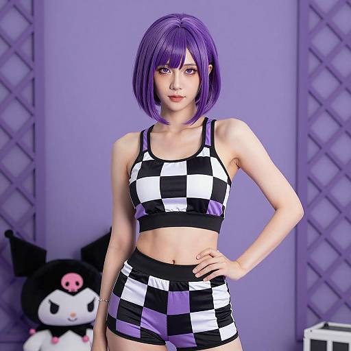 Confident Young Woman in Kuromi Cosplay