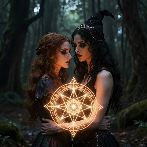 Ruby Witch Embracing Woman in Swamp