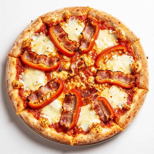 Close-Up Delicious Bacon and Pepper Pizza