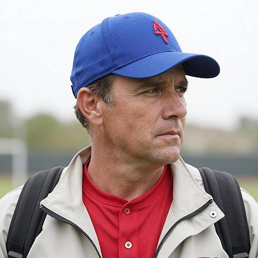 Serious Middle-Aged Man in Blue Cap