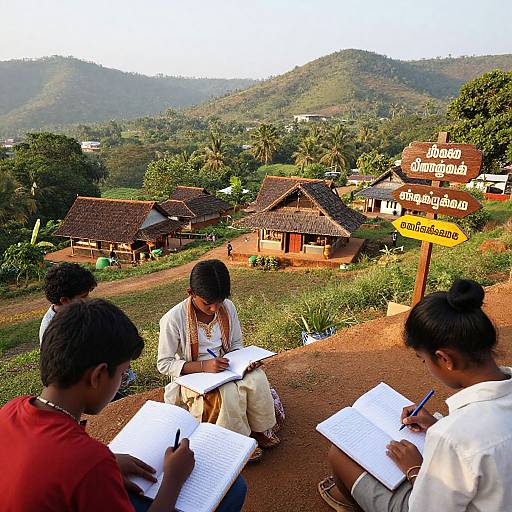 Serene Tamil Village Landscape with Children