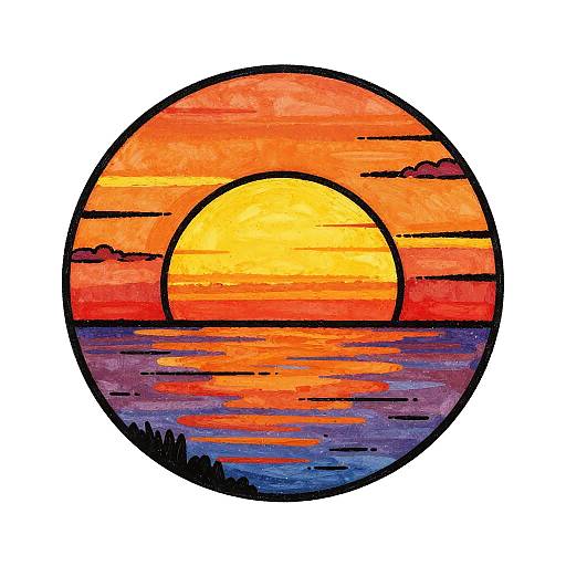 Retro Sunset Hand-Drawn Art