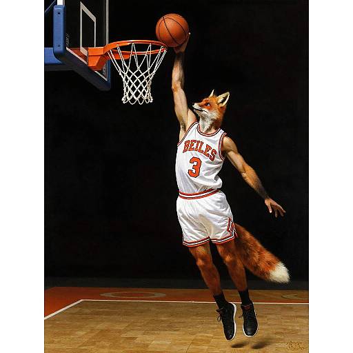 Fox Dunking Basketball Painting
