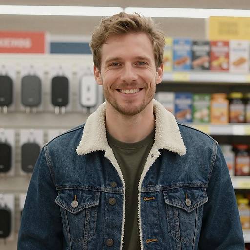 Smiling Man in Grocery Store Setting