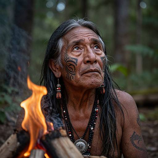 Indigenous Shaman by Campfire