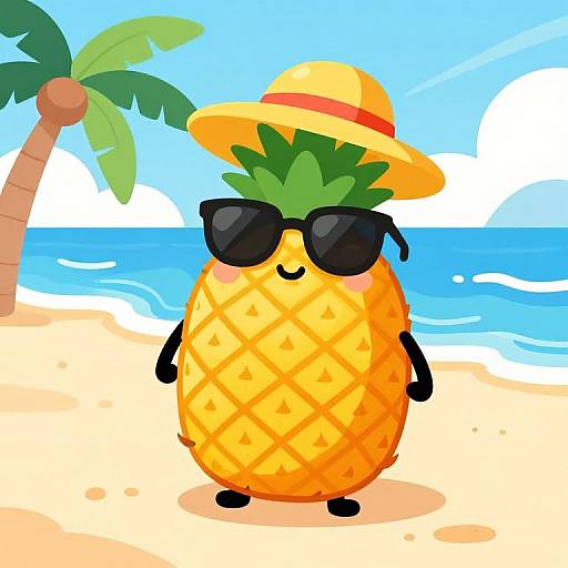 Whimsical Pineapple Beach Illustration