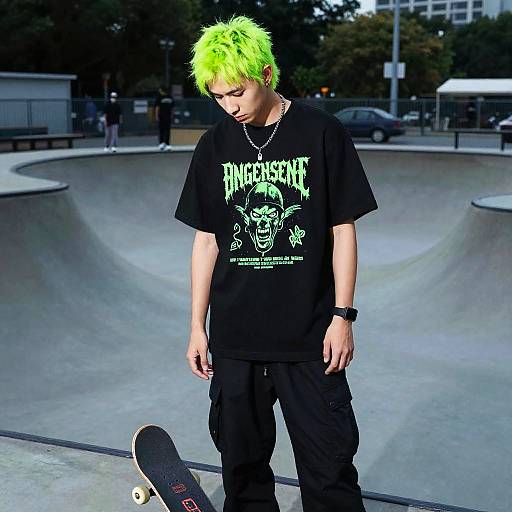 Neon Green Hair Skateboarder Fashion